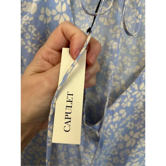 Capulet NWT Blue White Floral Tye Blouse, Sz Medium* - Picture 7 of 9